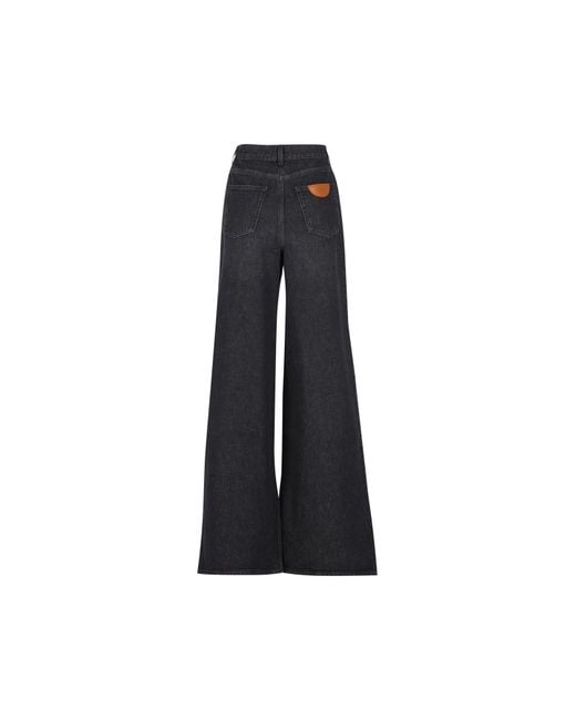 Chloé Black Chloé Logo Patch Wide-Leg Jeans