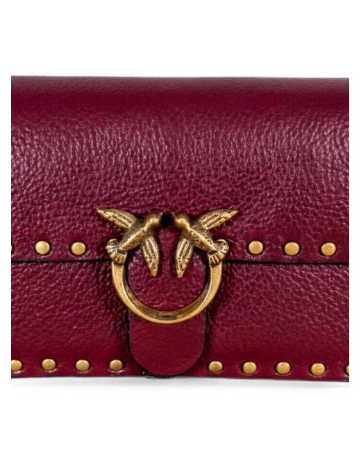 Pinko Red Stud Detailed Baby Love Slouchy Crossbody Bag