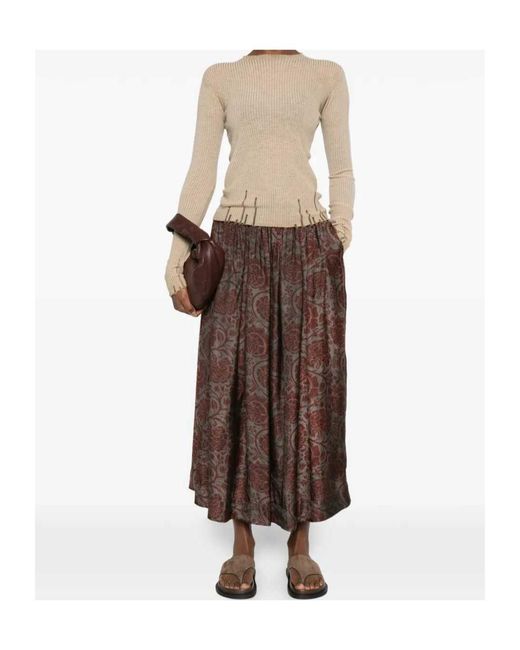 Uma Wang Brown Patterned Midi Skirt
