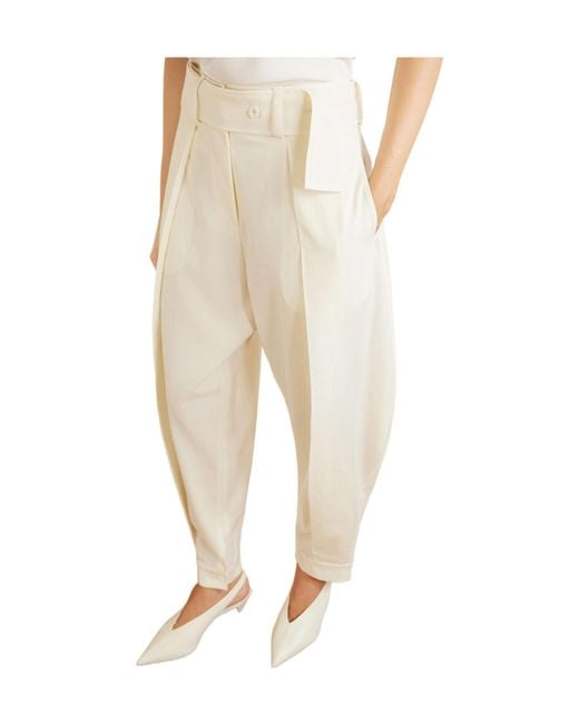 Sharon Wauchob White Clio Belted Wool Straight-Leg Pants