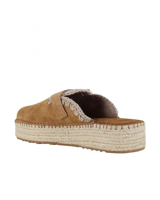 Mou Brown Buckle Raffia-Sole Mules