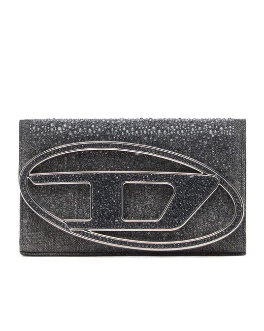 DIESEL Gray 1Dr Crystal Embellished Denim Wallet