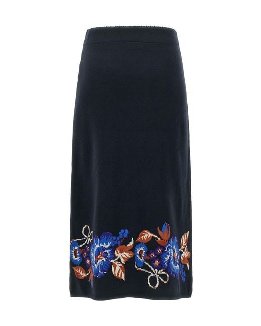 Farm Rio Blue Bow Garden Intarsia Knitted Skirt