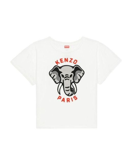 KENZO White Elephant-Embroidered Crewneck T-Shirt