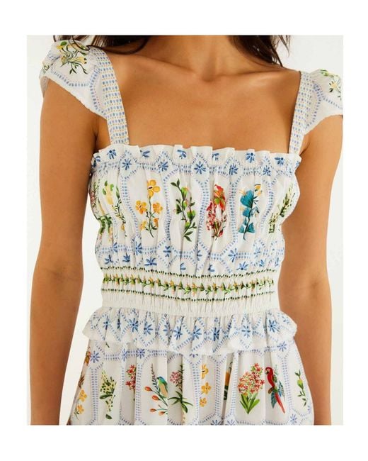 Farm Rio Natural Smocked Floral Maxi Dress