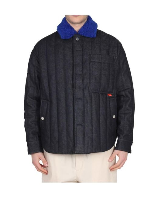 Sunnei Blue Color-Blocked Collar Button Casual Jacket for men