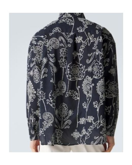 Giorgio Armani Blue Printed Cotton Seersucker Shirt for men