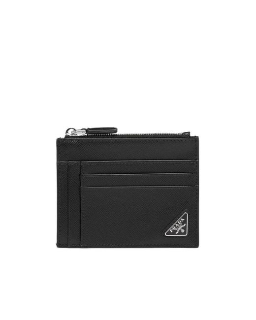 Prada Black Zip Card Holder Wallet for men