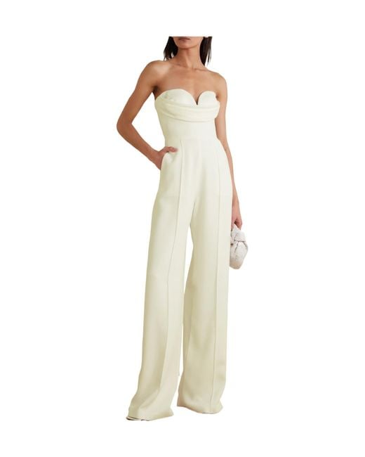 Alex Perry White Hayden Strapless Draped Crepe Jumpsuit