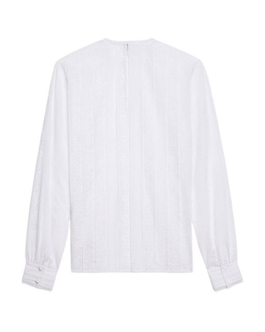 Céline White Embroidered Cotton Muslin Blouse