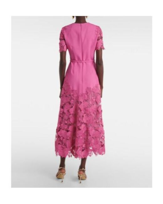 Oscar de la Renta Pink Orchid Guipure Wool-Blend Midi Dress