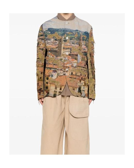 Junya Watanabe Natural Tapestry-Print Frayed Jacket for men