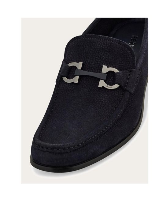 Ferragamo Blue Ferragamo Gancini Buckle Loafers for men