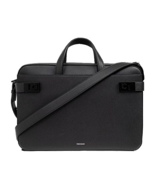 Ferragamo Black Ferragamo Gancini-Buckle Zipped Briefcase for men