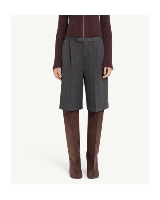MM6 by Maison Margiela Gray Striped Wool Blend Tailored Shorts