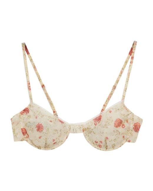 Prada Natural Allover Floral Printed Bra