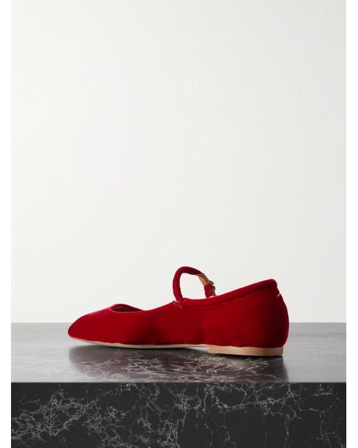 Aeyde Red Velvet Mary Jane Ballet Flats