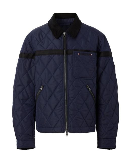 Burberry Blue Corduroy Collar Diamond Quilted Jacket for men