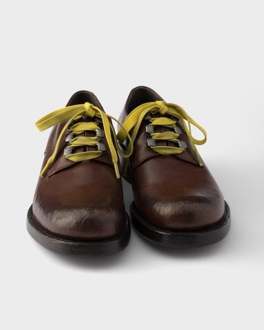 Prada Brown Antiqued Leather Lace-Up Shoes