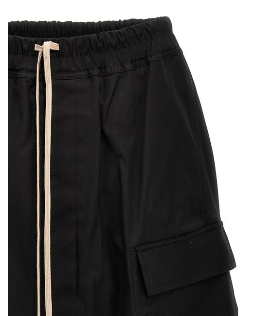 Rick Owens Black Drop-Crotch Drawstring Cargo Shorts for men