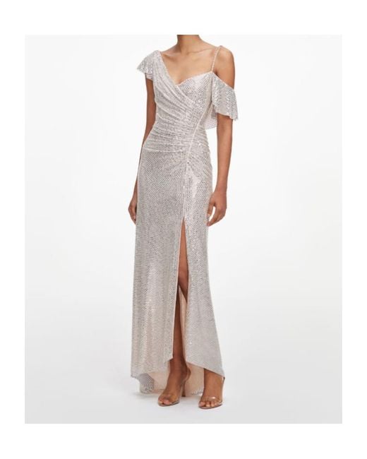 Self-Portrait White Sequin Ruffle Gown