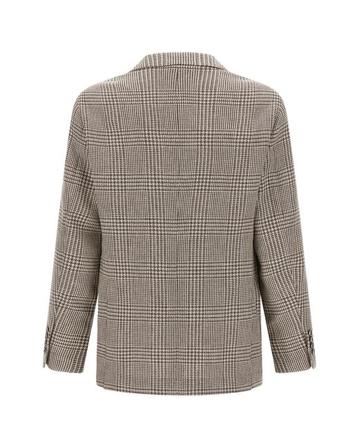 Brunello Cucinelli Gray Single-Breasted Houndstooth Jacket for men