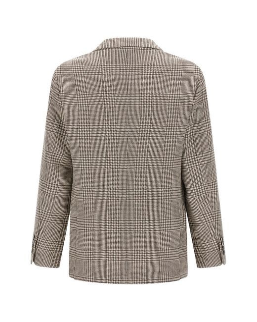 Brunello Cucinelli Gray Houndstooth Blazer for men
