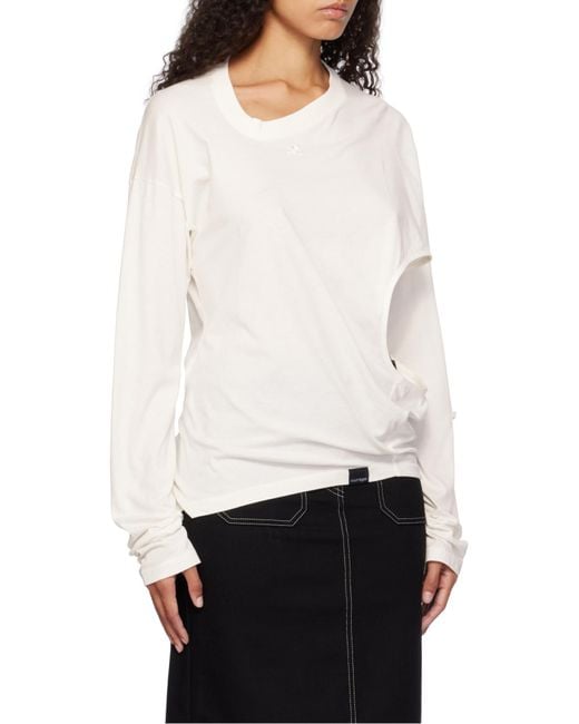 Courreges White Courrèges Asymmetric Off-Shoulder Draped T-Shirt