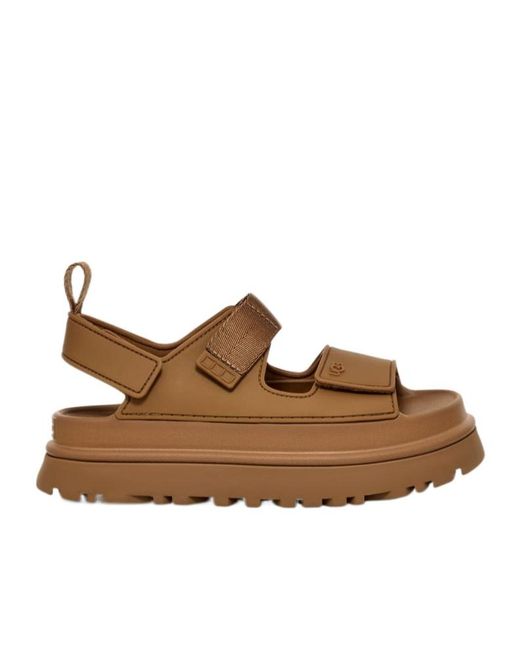 Ugg Brown Golden Glow Logo-Embossed Touch-Strap Sandals
