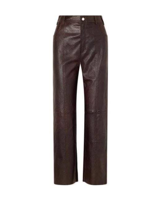Stouls Brown Leather Straight-Leg Pants