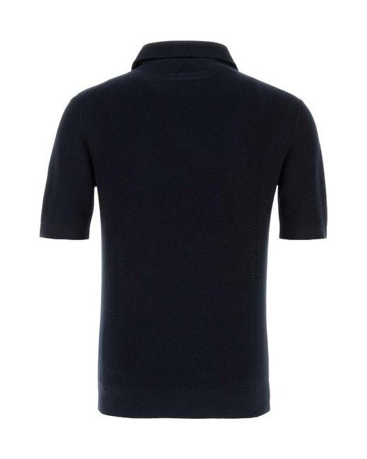 Zegna Blue Short-Sleeved V-Neck Polo Shirt for men