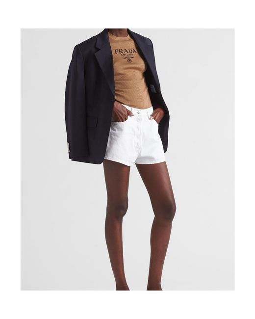Prada Brown Logo Embroidered Ribbed Top