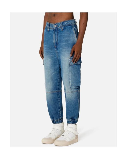 AMI Blue Mid-Wash Denim Cargo Pants for men