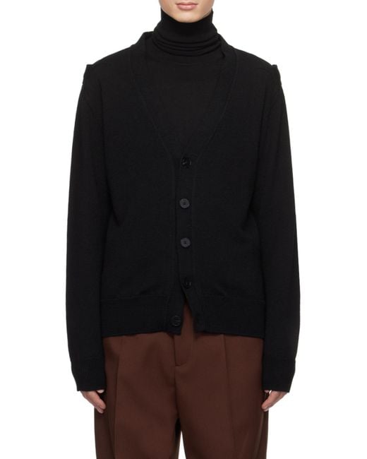 Jil Sander Black Hollowed-Out Long-Sleeved Knitted Cardigan for men