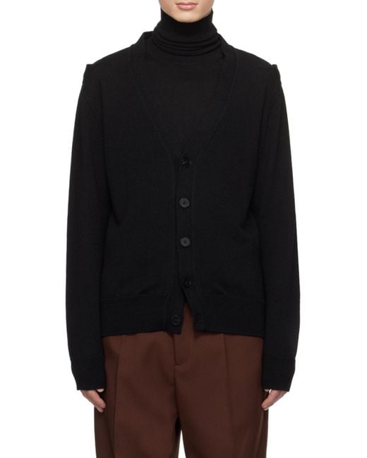 Jil Sander Black Hollowed-Out Long-Sleeved Knitted Cardigan for men