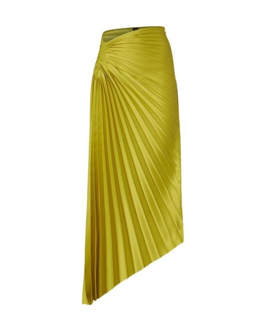 Pinko Yellow Pleated Asymmetric Midi Skirt