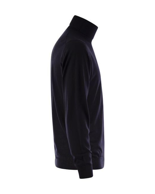 Fedeli Blue Turtleneck Knitted Jumper for men