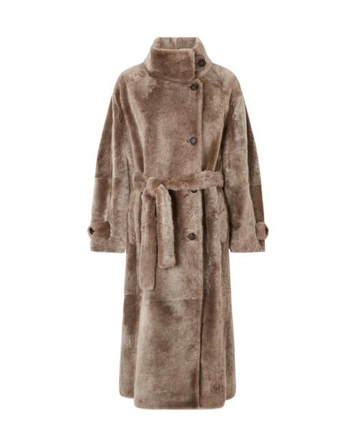 Brunello Cucinelli Brown Belted Shearling Coat