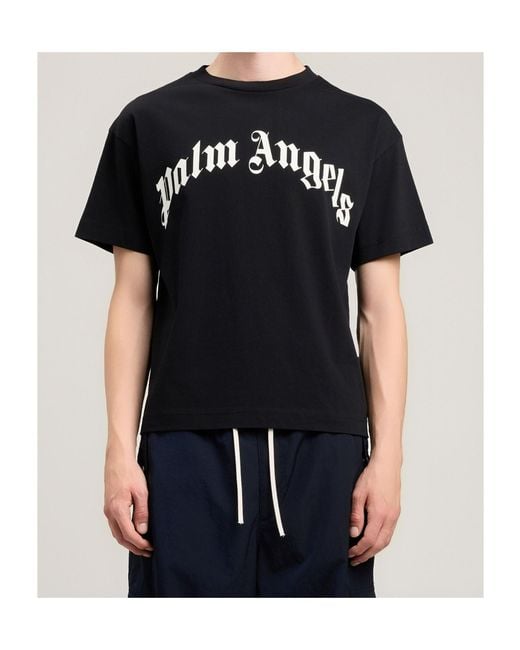 Palm Angels Black Curved Logo Regular Tee for men