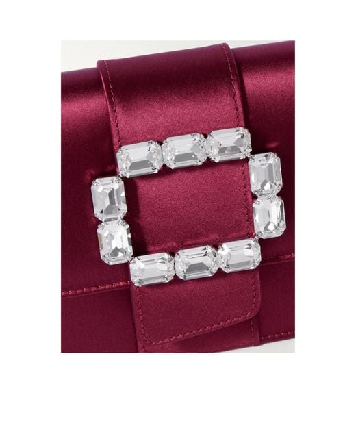 Manolo Blahnik Red Crystal-Embellished Satin Clutch