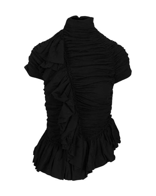 Dries Van Noten Black Huchi Ruffled Top