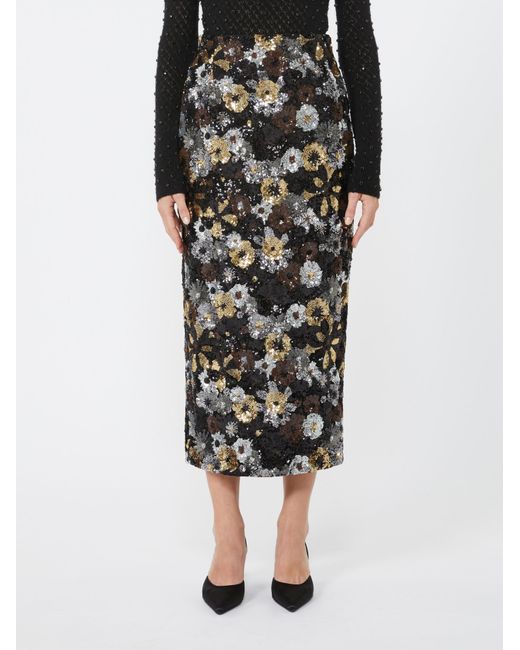Max Mara Black Floral-Embellished Midi Skirt