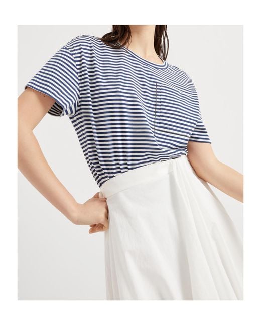 Brunello Cucinelli Blue Striped Crewneck T-Shirt