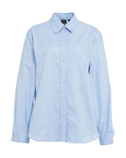 Pinko Blue Love Birds Embroidered Oxford Shirt