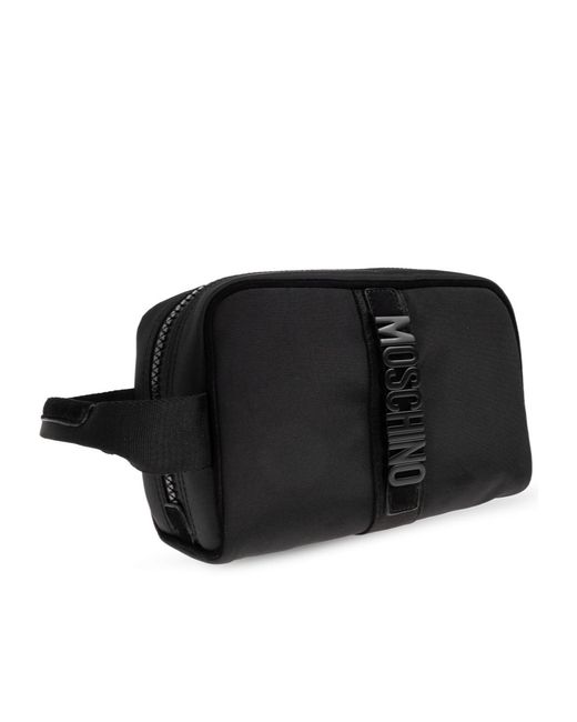 Moschino Black Logo Detailed Zipped Cosmetic Bag for men