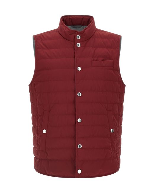 Brunello Cucinelli Red Quilted Vest for men