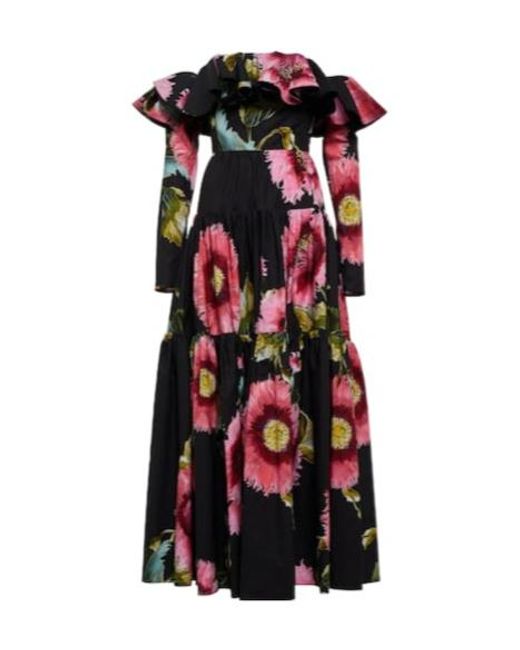 Giambattista Valli Red Off-Shoulder Floral Cotton Maxi Dress