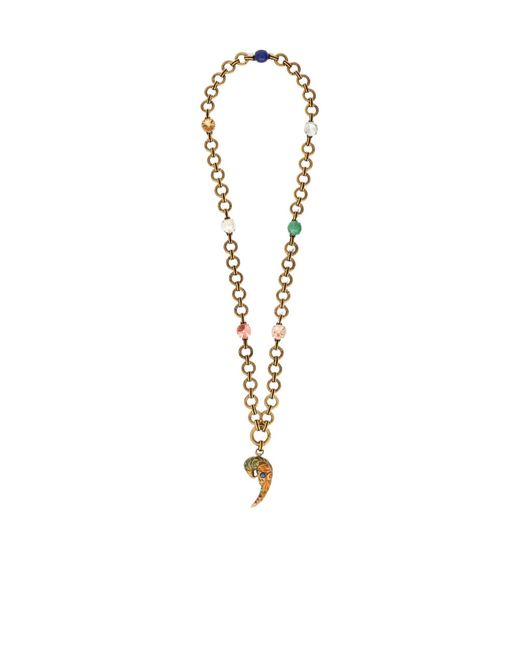 Etro White Necklace With Paisley Parrot And Crystals