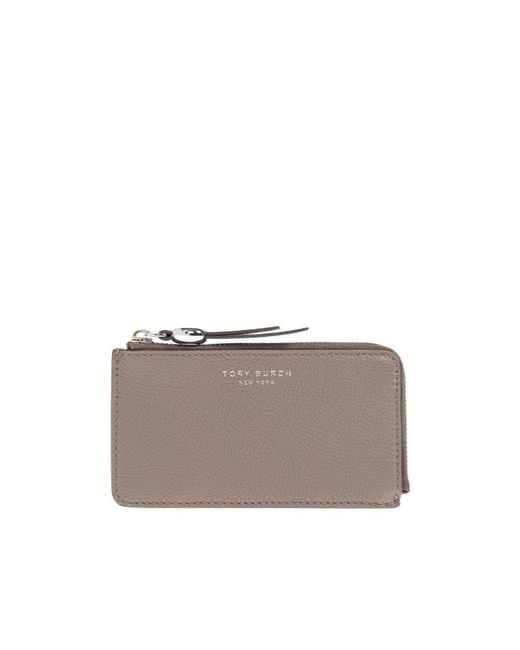 Tory Burch Gray Zip Leather Cardholder