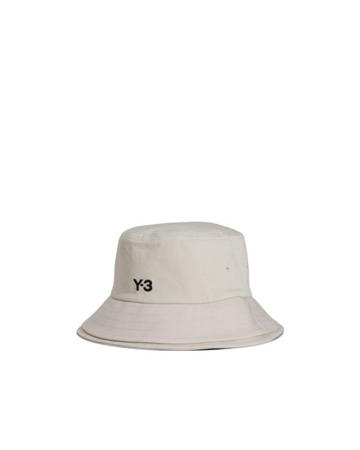 Y-3 White 3-Striped Bucket Hat for men